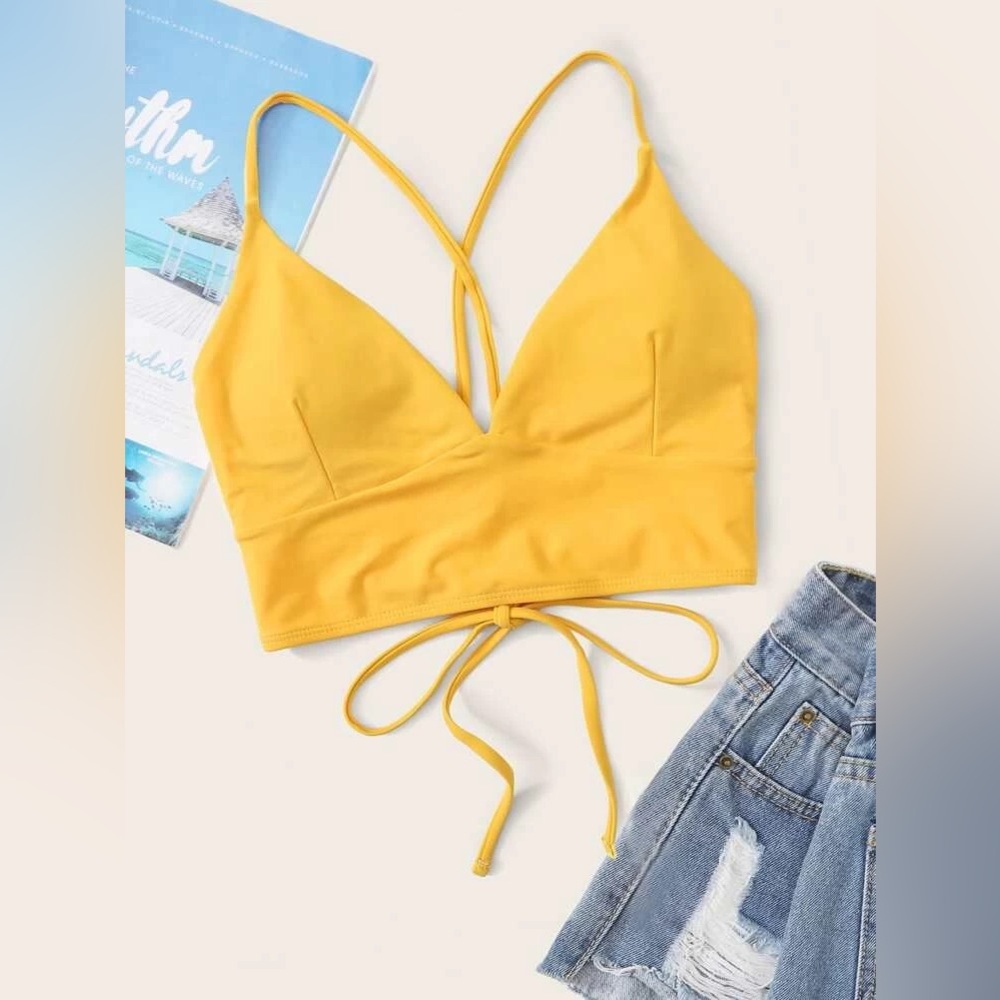 SHEIN Criss Cross Tie Back Bikini Top